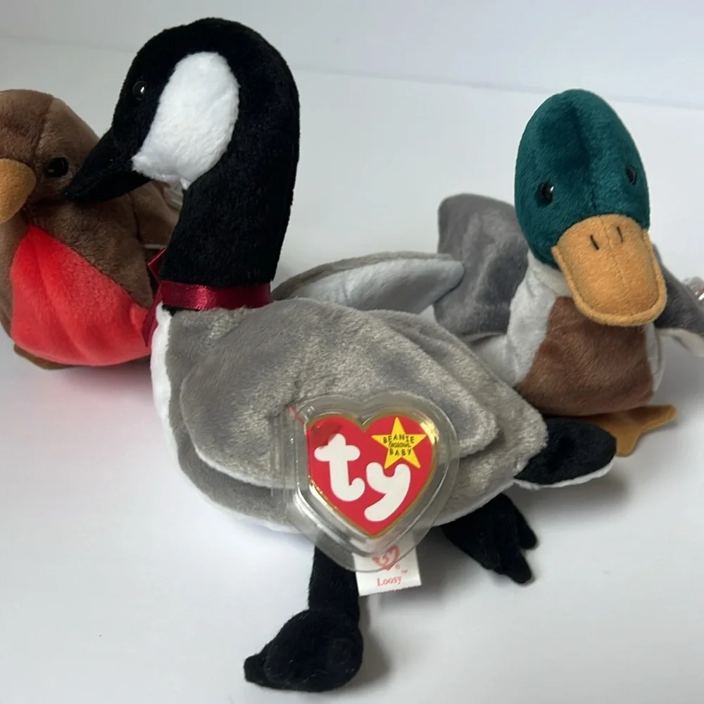 Retired Vtg 90s Ty Beanie Baby Lot (3) Jake, Loosy, Early Nursey Mallard 1997 💙